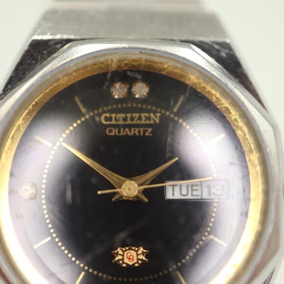 Vintage Citizen Quartz Watch Women Black Dial Day Date Silver Tone w New Battery main image 9